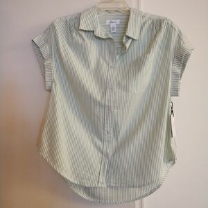 Japna Women's Casual Short Sleeve Button Down Striped Shirt - Size Large NWT